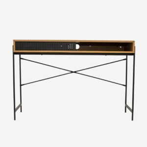Angus Modern Metal & Wood Office Desk, Oak