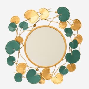 Ocean Round Wall Mirror, Metal Blue & Gold
