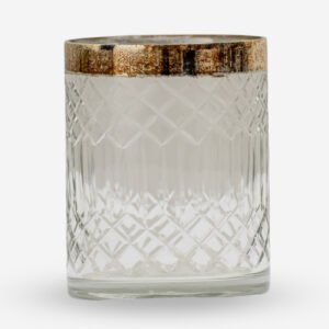 Cross Crystal Votive Golden Rim, Cross Cut